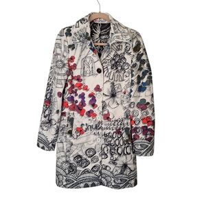 Desigual Graphic Print Lightweight Spring Coat Long Blazer